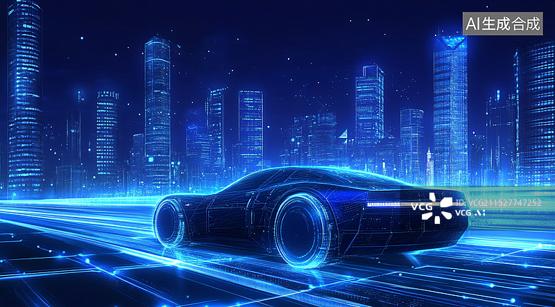 【AI数字艺术】新能源电动汽车智能驾驶行驶在城市道路上图片素材