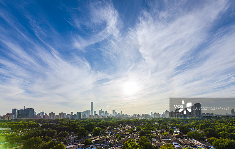 北京市朝阳区瞰京城天际线蓝天白云风光图片素材