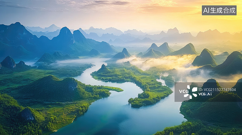 【AI数字艺术】航拍桂林山水喀纳斯自然风景图片素材