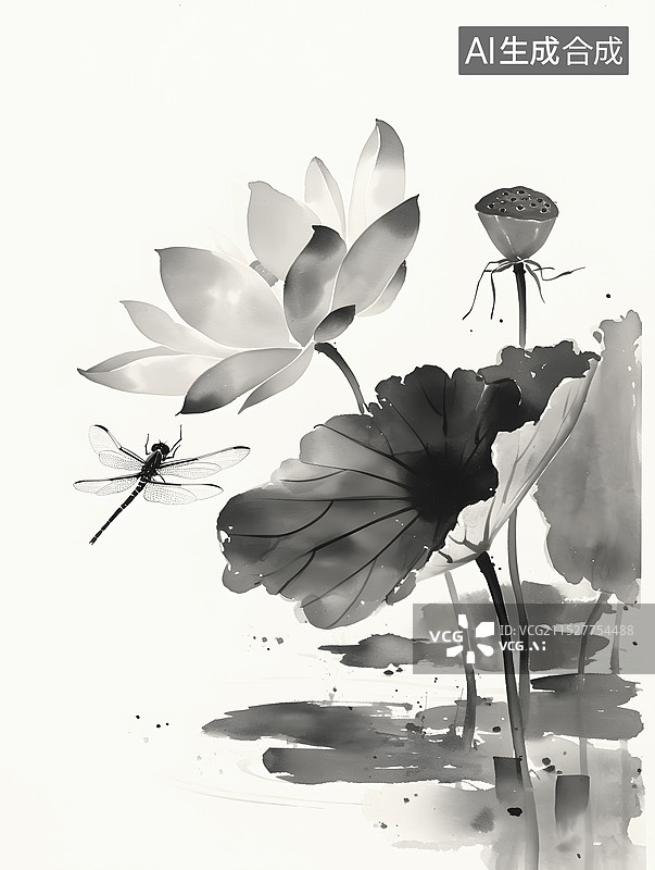 【AI数字艺术】小荷才露尖尖角，早有蜻蜓立上头图片素材