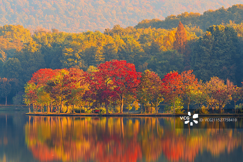 南京钟山前湖月牙堤秋色图片素材