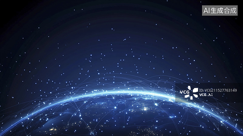 【AI数字艺术】蓝色粒子概念地球全球通信背景图片素材