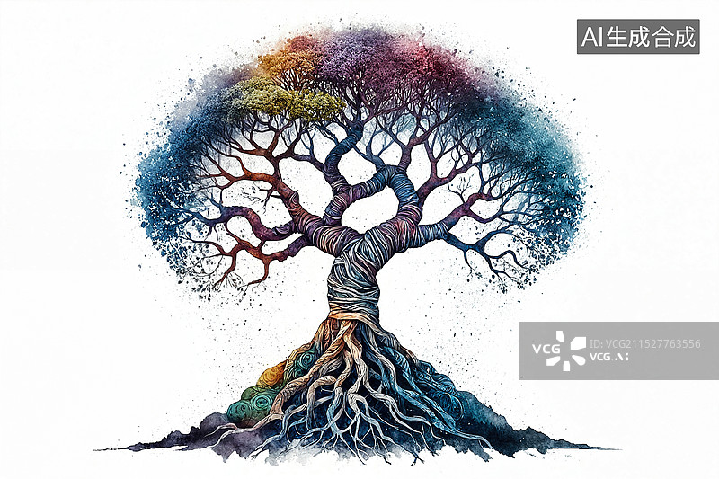 【AI数字艺术】色彩斑斓的树之生命图腾图片素材