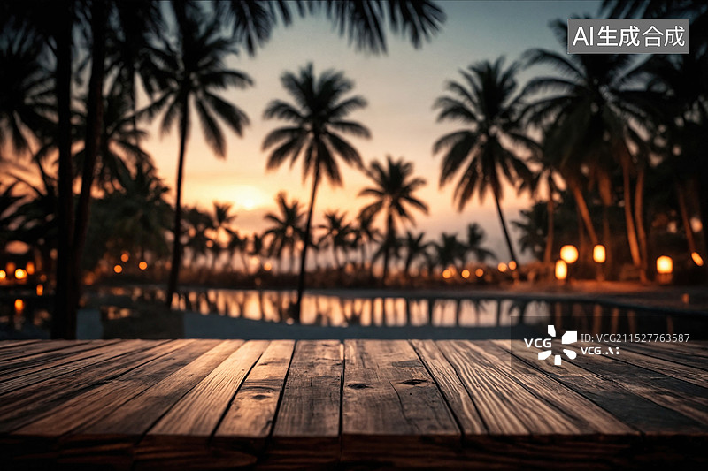【AI数字艺术】日落棕榈树倒影电商平台图片素材
