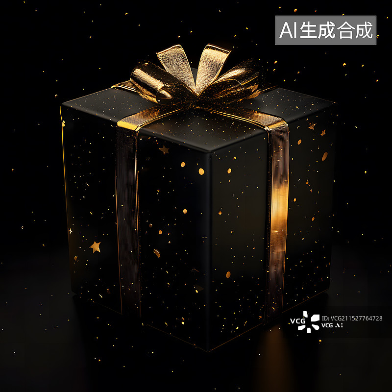 【AI数字艺术】金色丝带黑礼盒图片素材