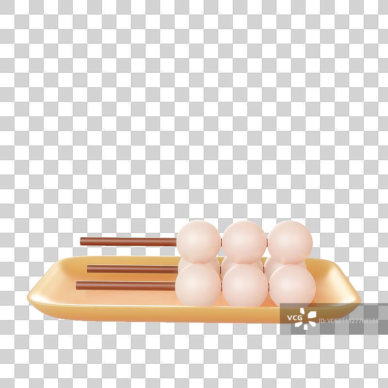 一盘鱼丸 金色盘子 火锅食材 3d立体插画元素图片素材