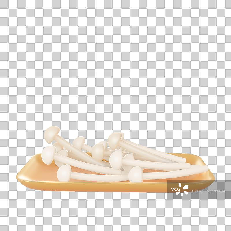 一盘白玉菇 金色盘子 火锅食材 3d立体插画元素图片素材