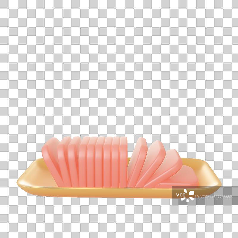 一盘午餐肉 金色盘子 火锅食材 3d立体插画元素图片素材