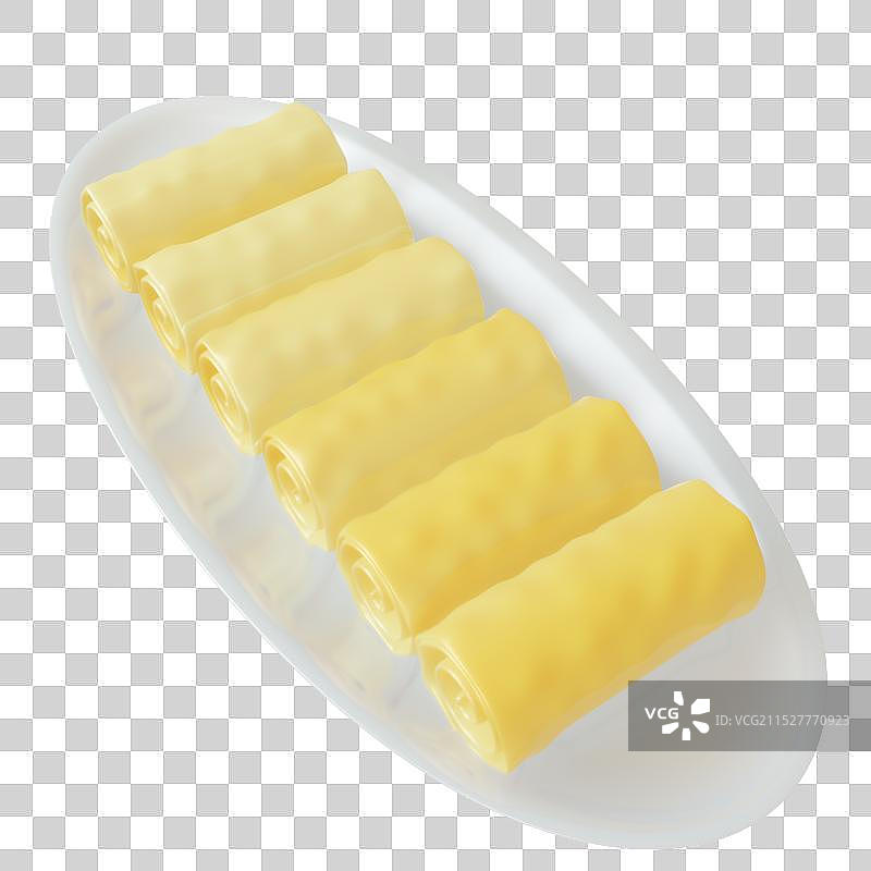 一盘响铃卷 白色瓷盘 火锅食材 3d立体插画元素图片素材
