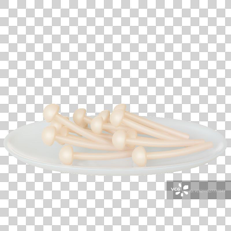 一盘白玉菇 白色瓷盘 火锅食材 3d立体插画元素图片素材