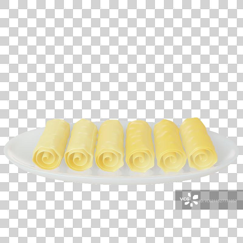 一盘响铃卷 白色瓷盘 火锅食材 3d立体插画元素图片素材