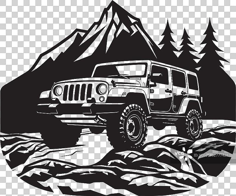 越过山峰的4x4 SUV山地挑战图片素材