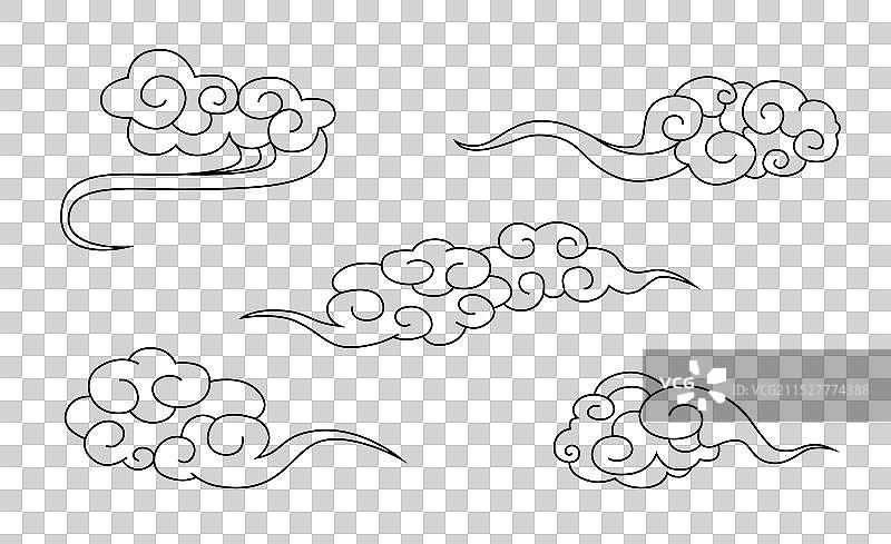 国潮风祥云花纹线稿矢量素材插画元素图片素材
