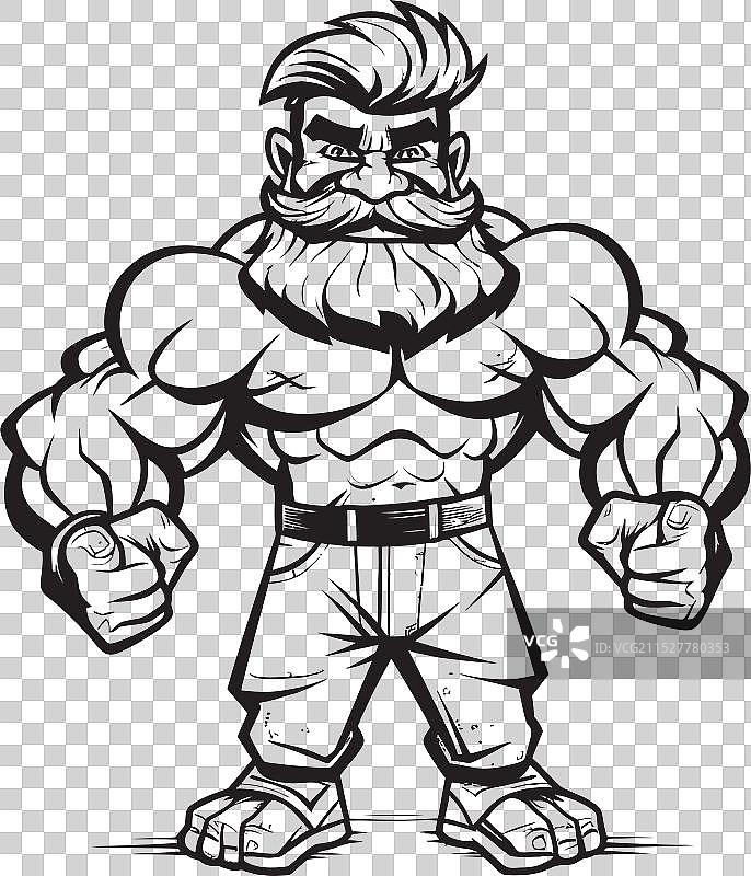 友好的大块头黑色健美运动员漫画形象图片素材