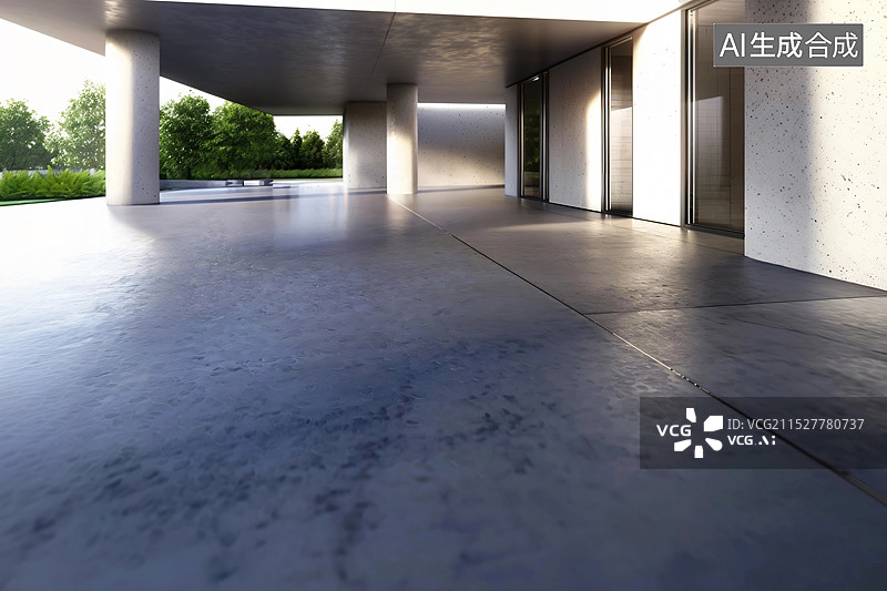 【AI数字艺术】混凝土地面高档建筑庭院图片素材