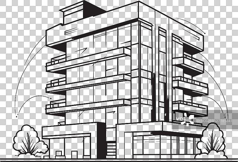 黑ened住宅塔楼草图多层图片素材