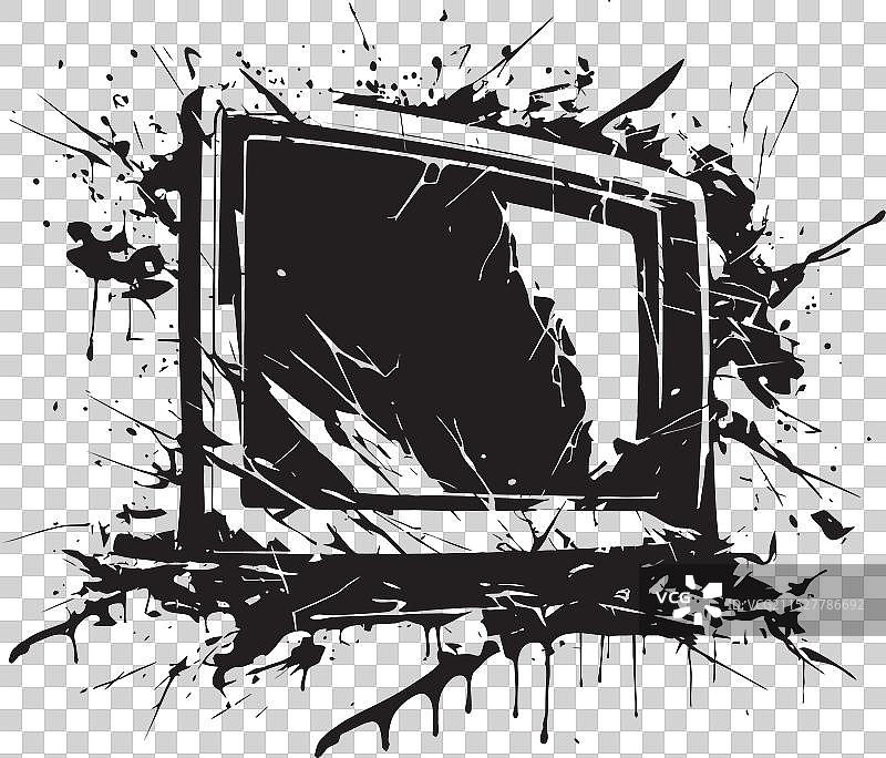 破损的手表盒设计与破碎的电视机组合图片素材