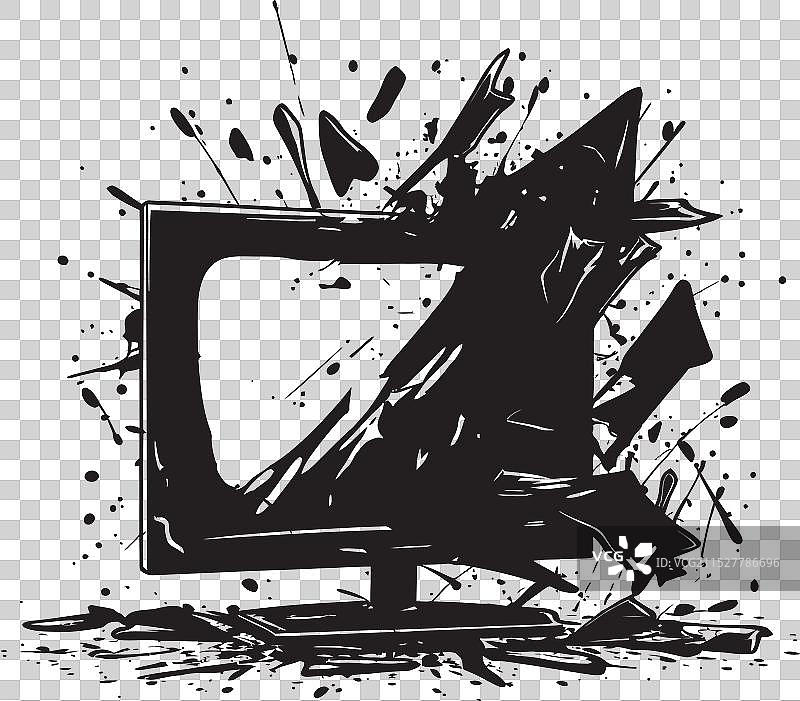 破裂的控制台，黑色的破碎电视图标，诺亚风格图片素材