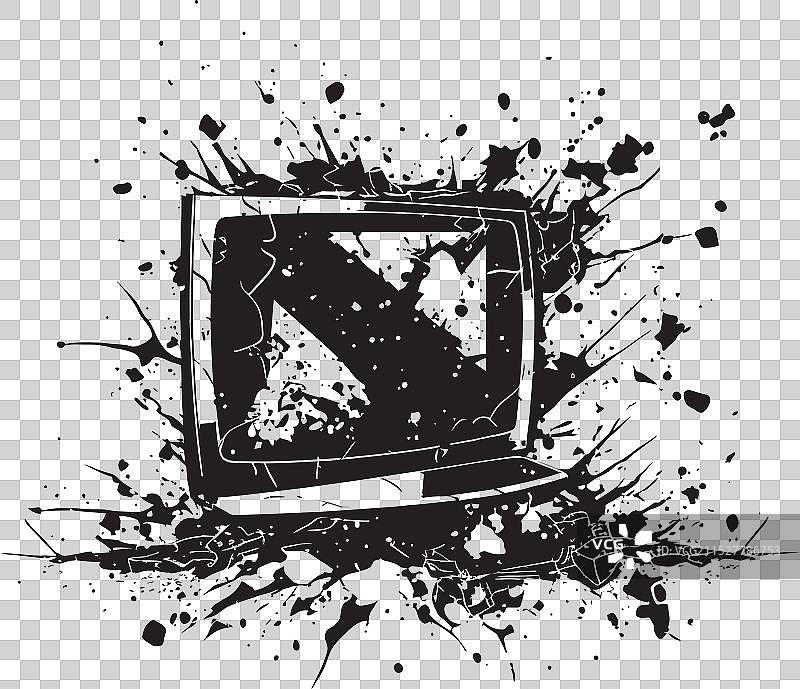 破碎的平面图形，显示损坏的电视图片素材