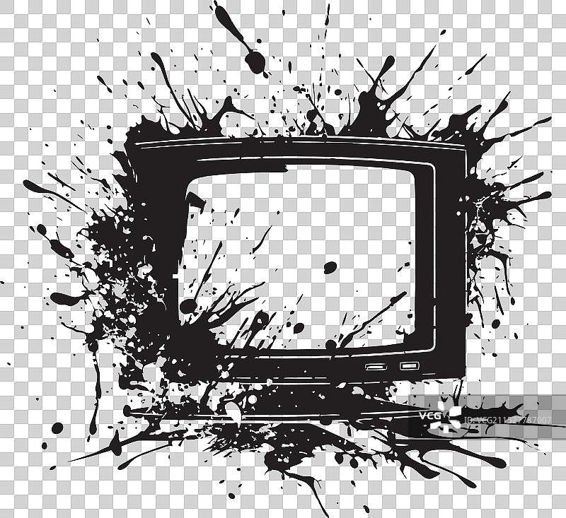 破裂的控制台图形与破碎的电视机图片素材