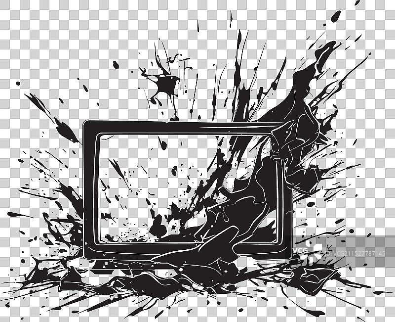 破损的手表盒与损坏的电视图形图片素材