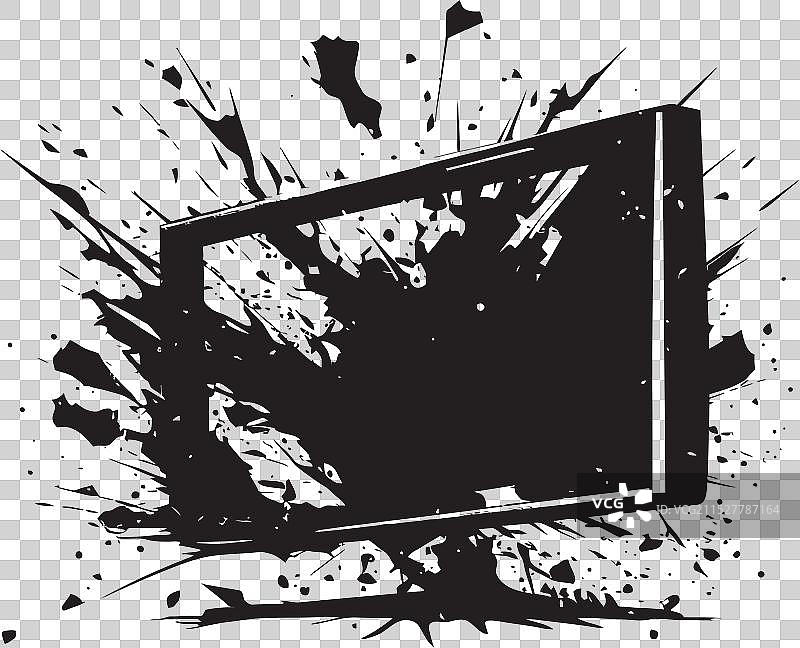 破碎的平面图形，显示损坏的电视机图片素材