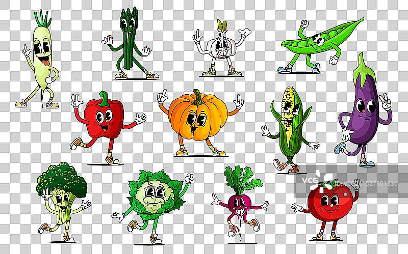 卡通风格的时髦蔬菜角色组合图片素材