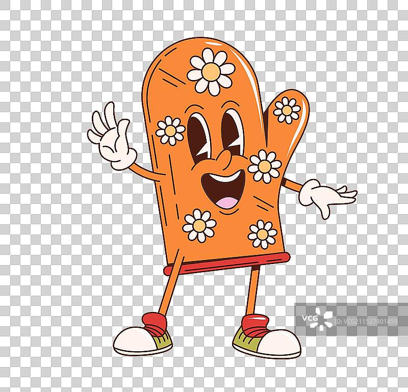 复古风格的厨房手套与时尚厨房用品角色图片素材