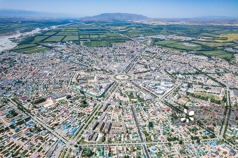 新疆伊犁特克斯八卦城航拍图片素材