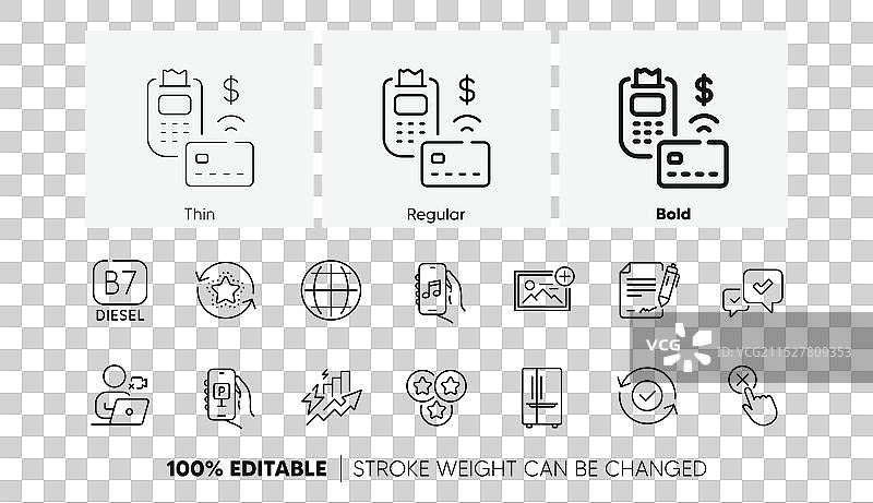 柴油添加、照片和签署文件的线条图标图片素材