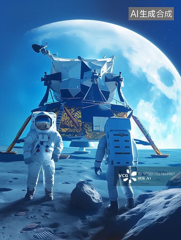 【AI数字艺术】登月计划太空探索创意插图图片素材