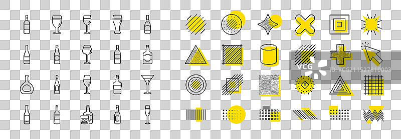 葡萄酒瓶线条图标集：手工啤酒与威士忌图片素材