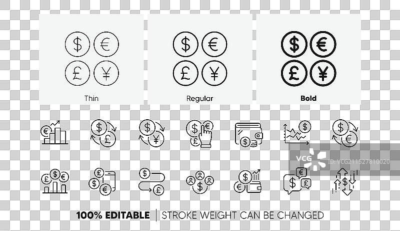货币线条图标 现金 欧元 美元图片素材