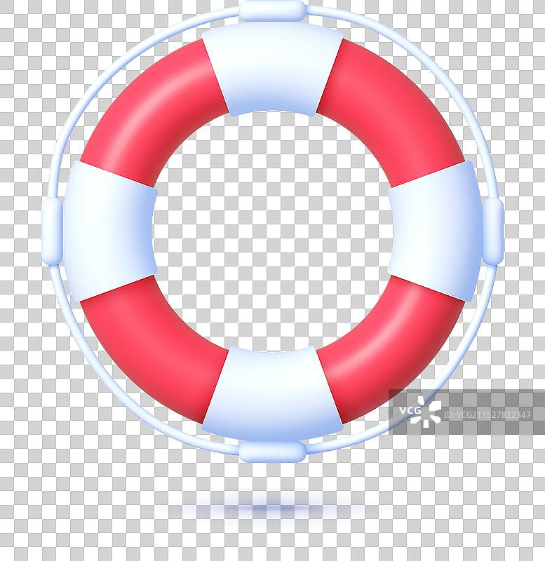 真实的红色救生圈在白色背景上图片素材