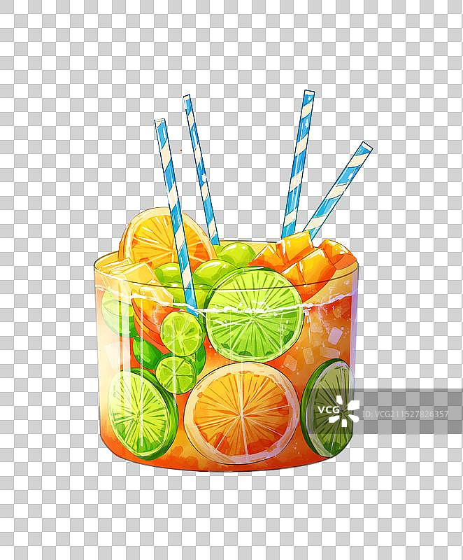 夏日饮品柠檬橙子奶茶插画免扣图形图片素材