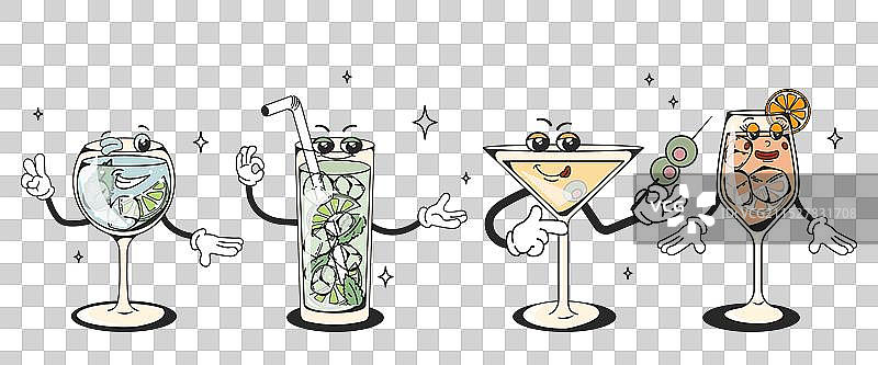 一组复古风格的鸡尾酒图片素材