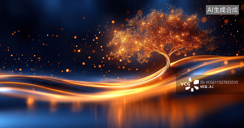 【AI数字艺术】梦幻黄金树摇钱树发财树图片素材
