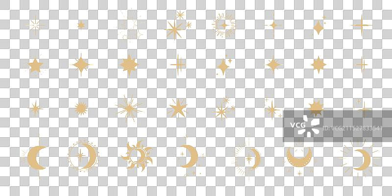 金色的月亮、太阳和星星闪耀的图标图片素材