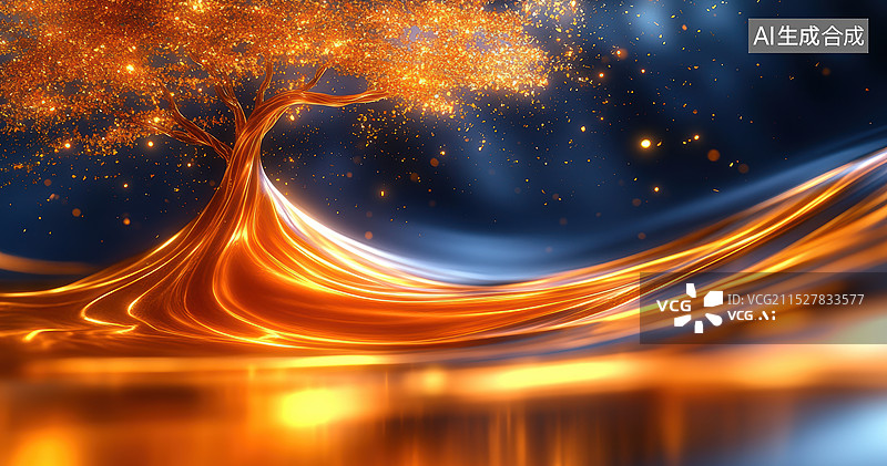 【AI数字艺术】梦幻黄金树摇钱树发财树图片素材