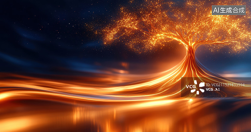 【AI数字艺术】梦幻黄金树摇钱树发财树图片素材