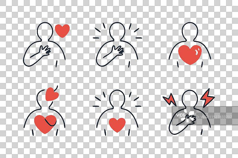 胸痛和心脏病发作概念涂鸦图片素材