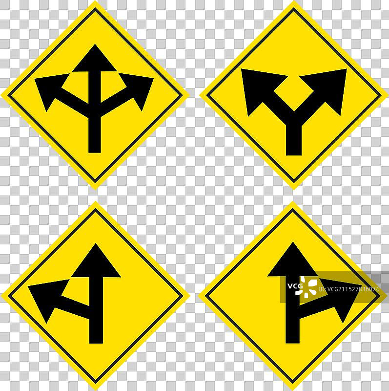 交通道路标志图标集合，包含警告标志图片素材