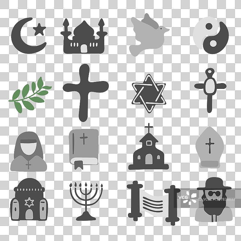 一组孤立的涂鸦宗教符号图片素材