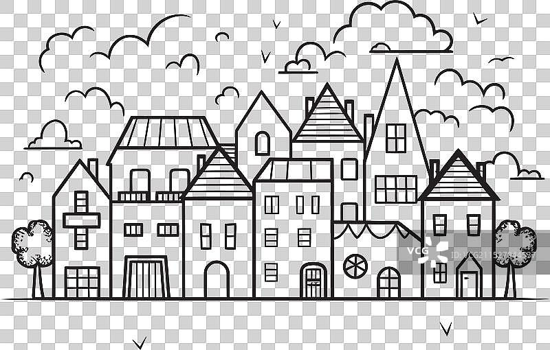 城市天际线极简主义城镇景观线条图片素材