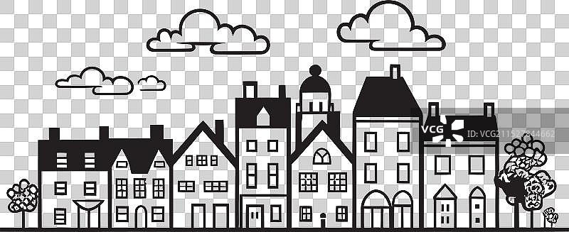 城市天际线简单线条绘图标志设计图片素材