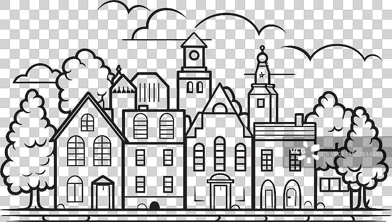 简约的城市本质线条画镇景图片素材