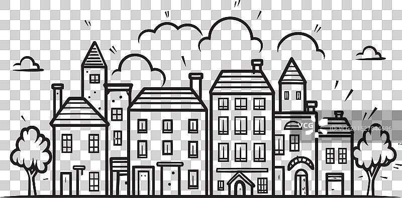 城市风景本质简单城镇线条画图片素材