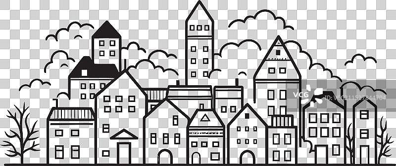 城市小景简单线条绘图标志设计图片素材