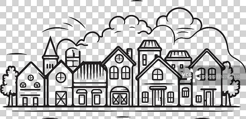 简约的城市轮廓线条画图片素材