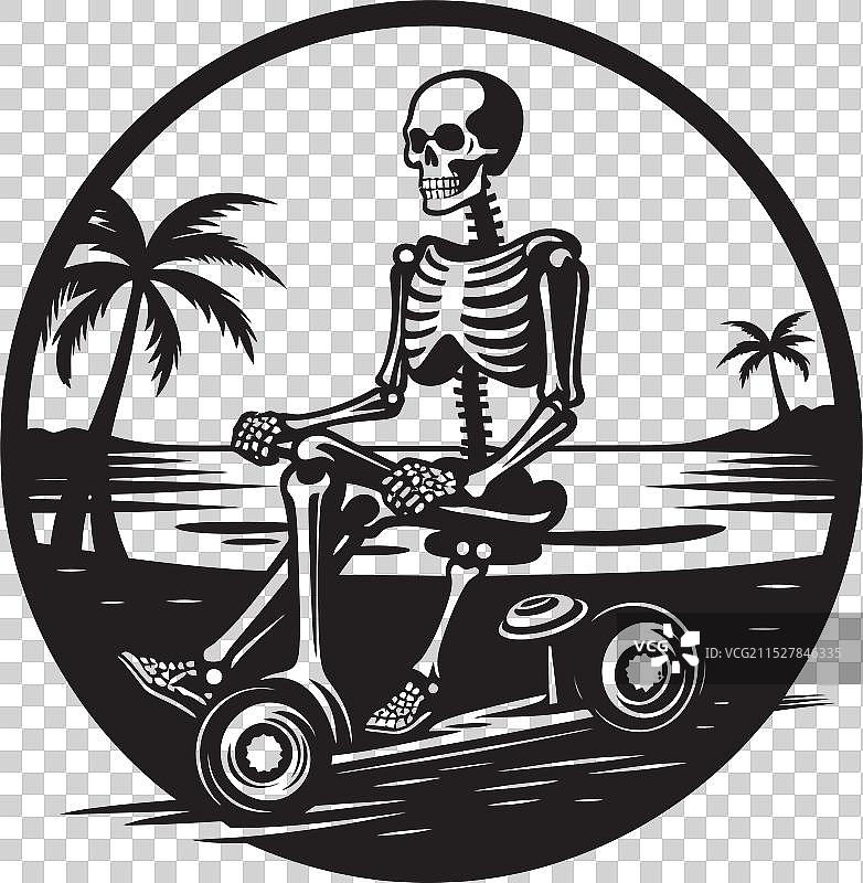 沙滩滑板车的骷髅速度标志图片素材